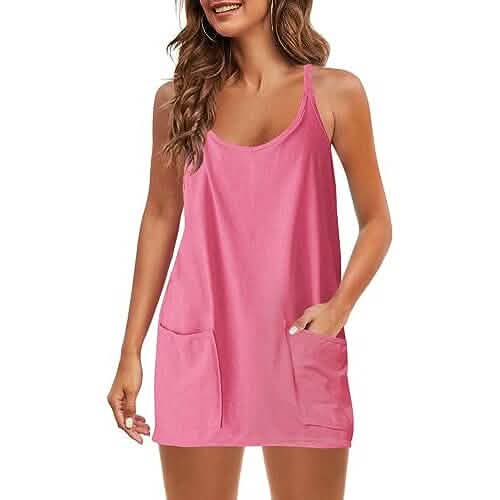 Womens Summer Sleeveless Mini Dress V Neck Spaghetti Strap with Pockets - A-1 Thread Vault