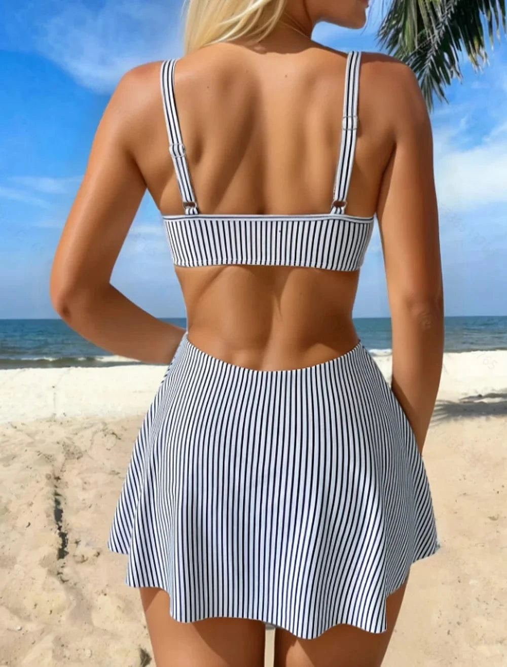 Womens Swim Skirt Two Piece High Waisted Push Up Bikini Sets Tummy Control Scoop Neck Swimsuits - A-1 Thread Vault
