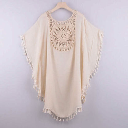 Women's Swimwear Cover Up Beach Dress Tassel Printing Hole - A-1 Thread Vault