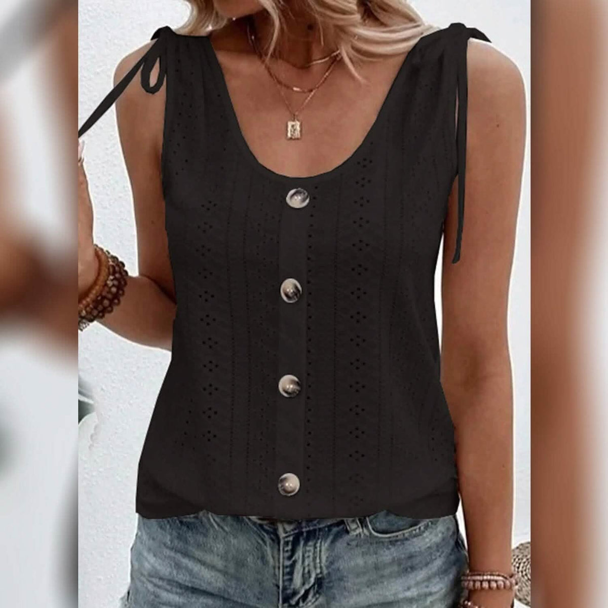 Women's Tank Top Plain Button U Neck - A-1 Thread Vault