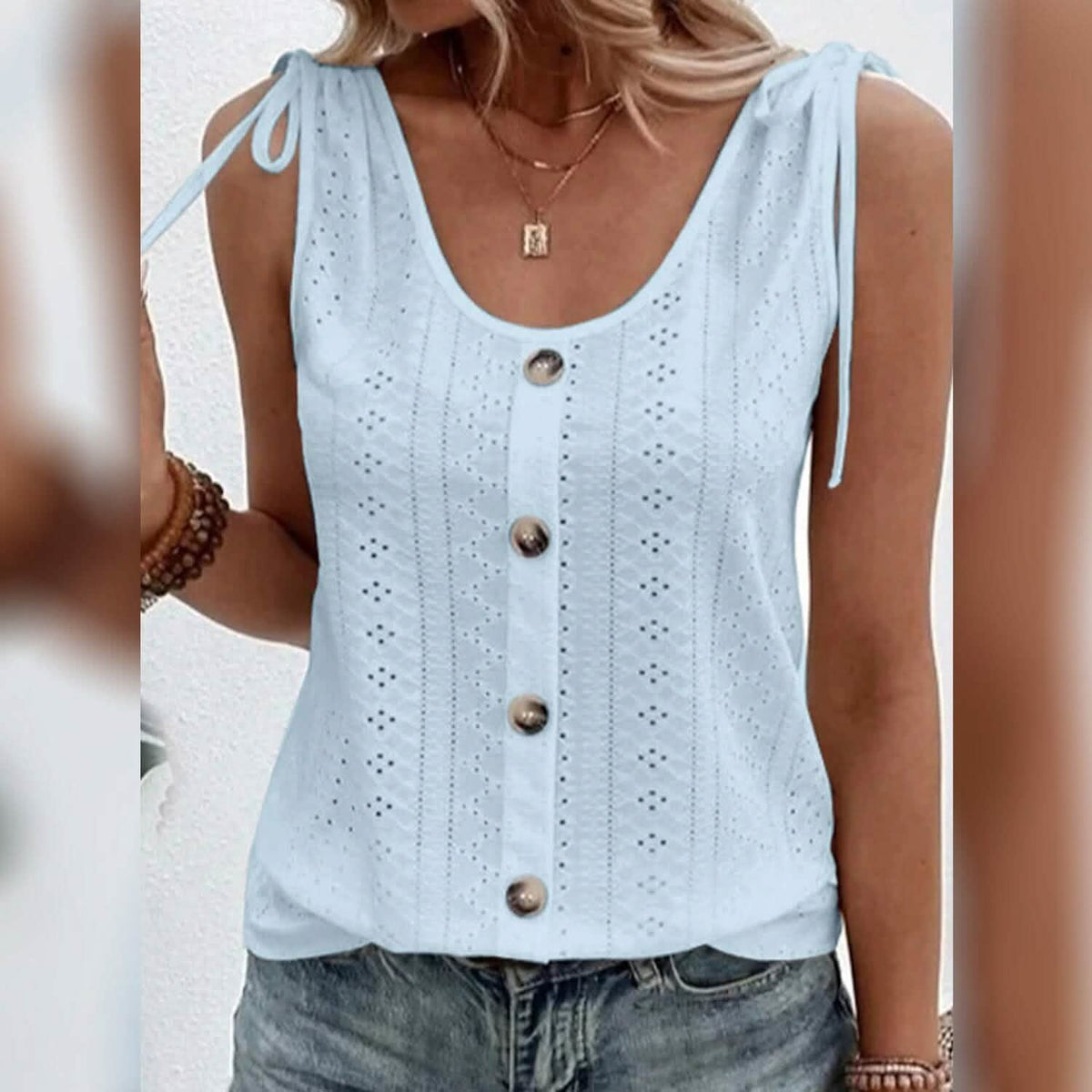 Women's Tank Top Plain Button U Neck - A-1 Thread Vault