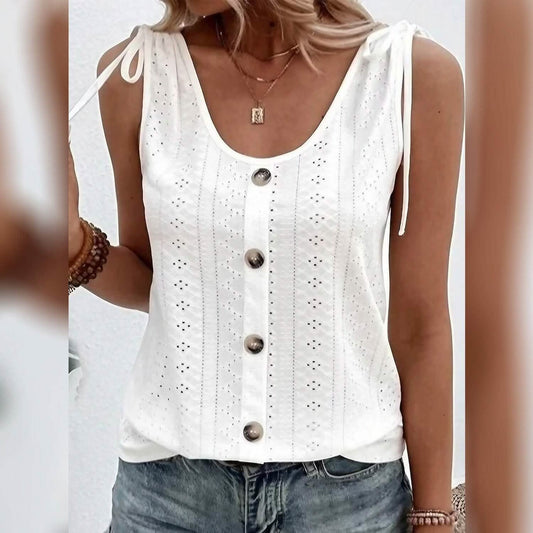 Women's Tank Top Plain Button U Neck - A-1 Thread Vault