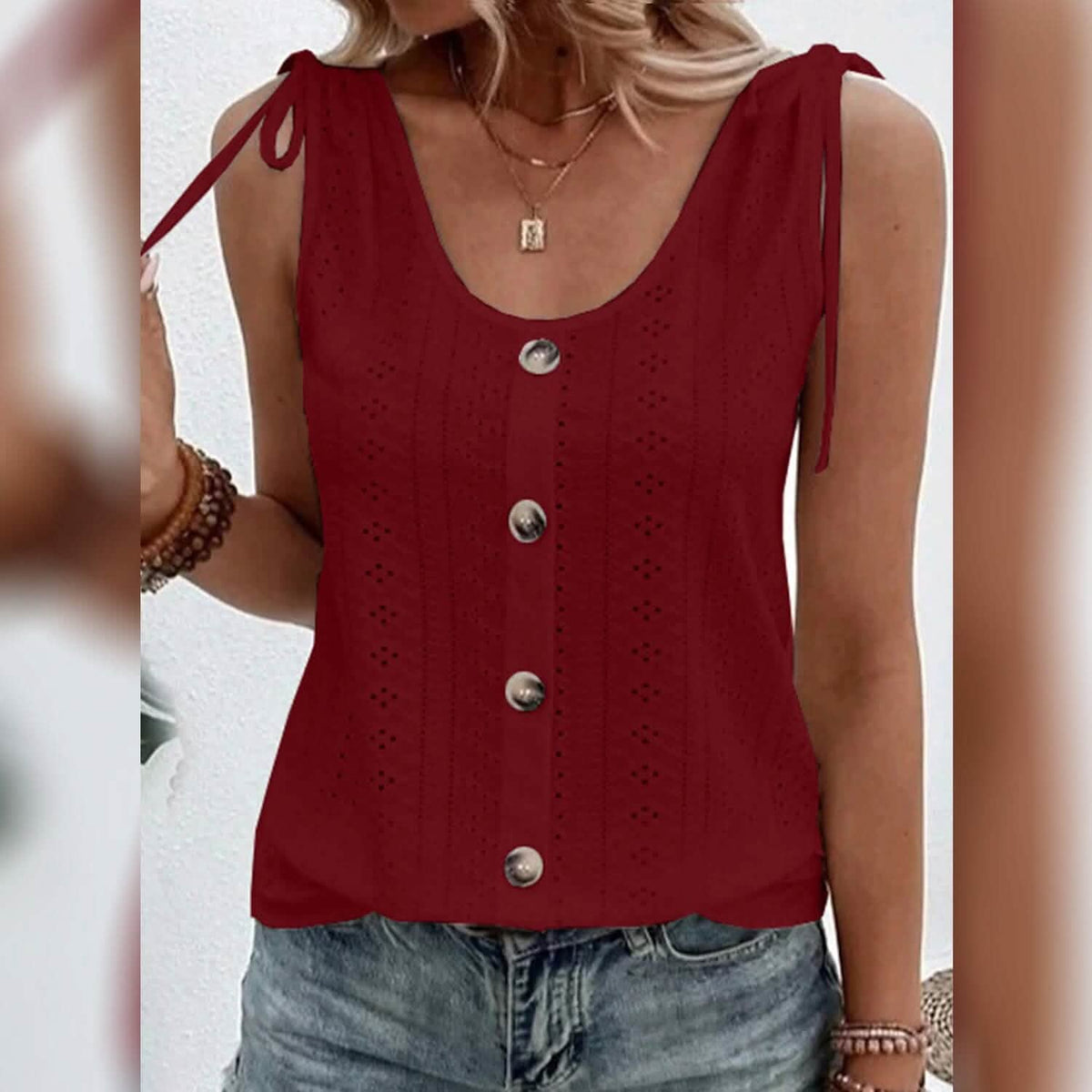 Women's Tank Top Plain Button U Neck - A-1 Thread Vault