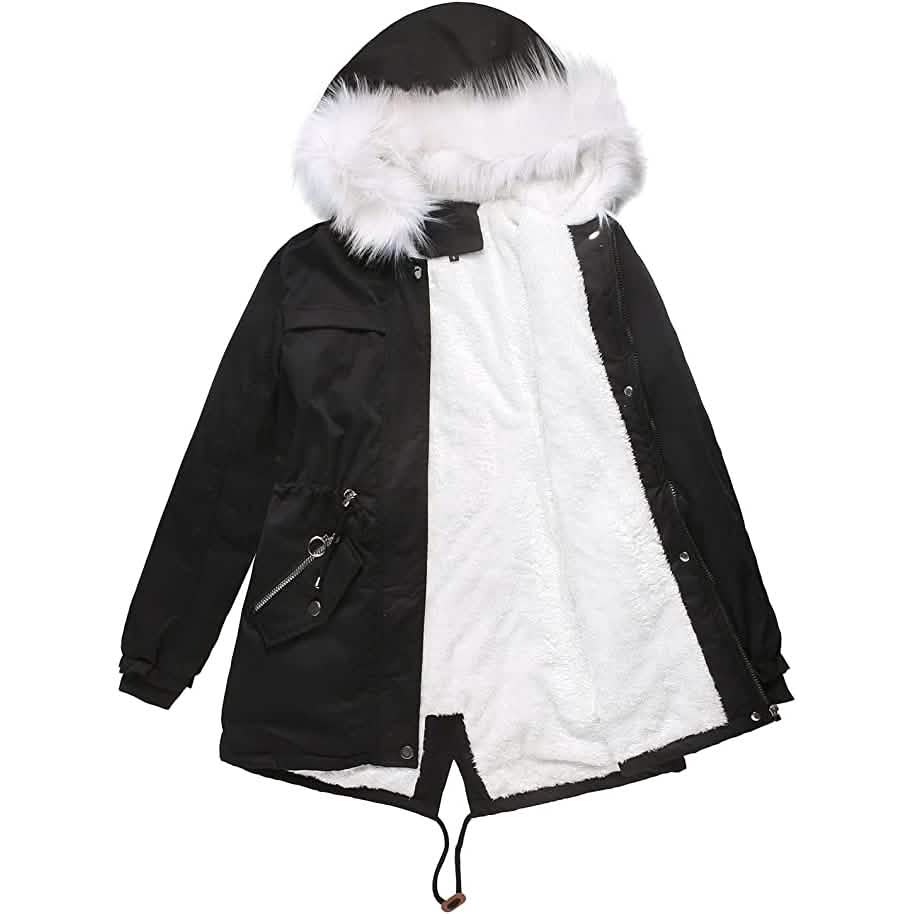 Women's Thick Warm Fleece Lined Winter Coat Jacket Parka with Fluffy Hood - A-1 Thread Vault