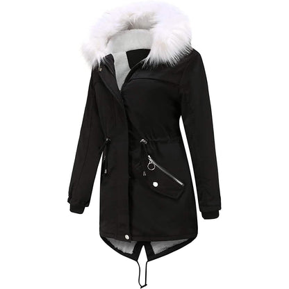 Women's Thick Warm Fleece Lined Winter Coat Jacket Parka with Fluffy Hood - A-1 Thread Vault