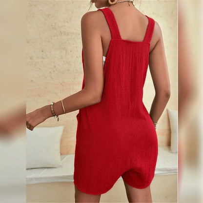 Women's U-Neck Strap Pocket Jumpsuit Solid Color - A-1 Thread Vault