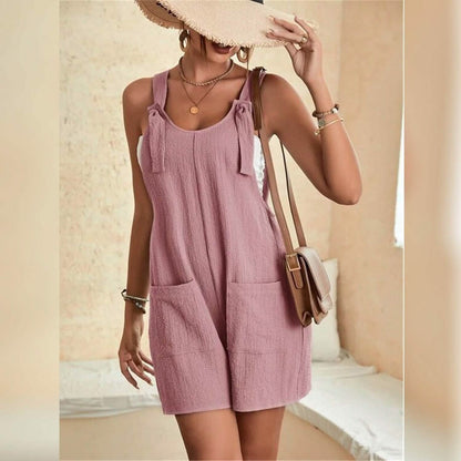 Women's U-Neck Strap Pocket Jumpsuit Solid Color - A-1 Thread Vault