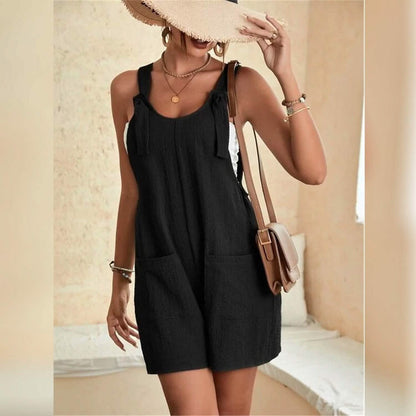 Women's U-Neck Strap Pocket Jumpsuit Solid Color - A-1 Thread Vault
