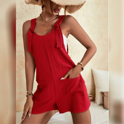 Women's U-Neck Strap Pocket Jumpsuit Solid Color - A-1 Thread Vault