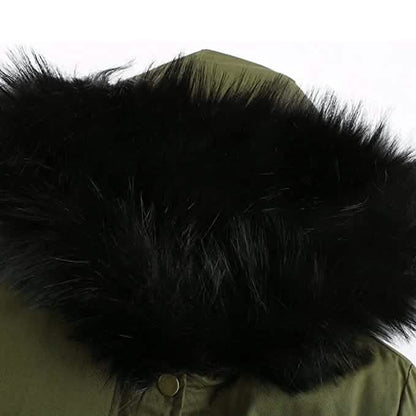 Women's Winter Coat Warm Thick Black Fleece Lined Wide Furry Hood Parka - A-1 Thread Vault