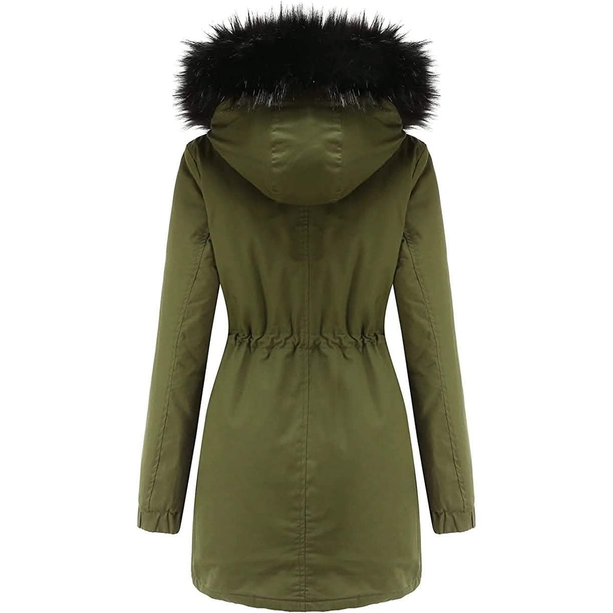 Women's Winter Coat Warm Thick Black Fleece Lined Wide Furry Hood Parka - A-1 Thread Vault