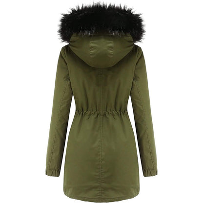 Women's Winter Coat Warm Thick Black Fleece Lined Wide Furry Hood Parka - A-1 Thread Vault