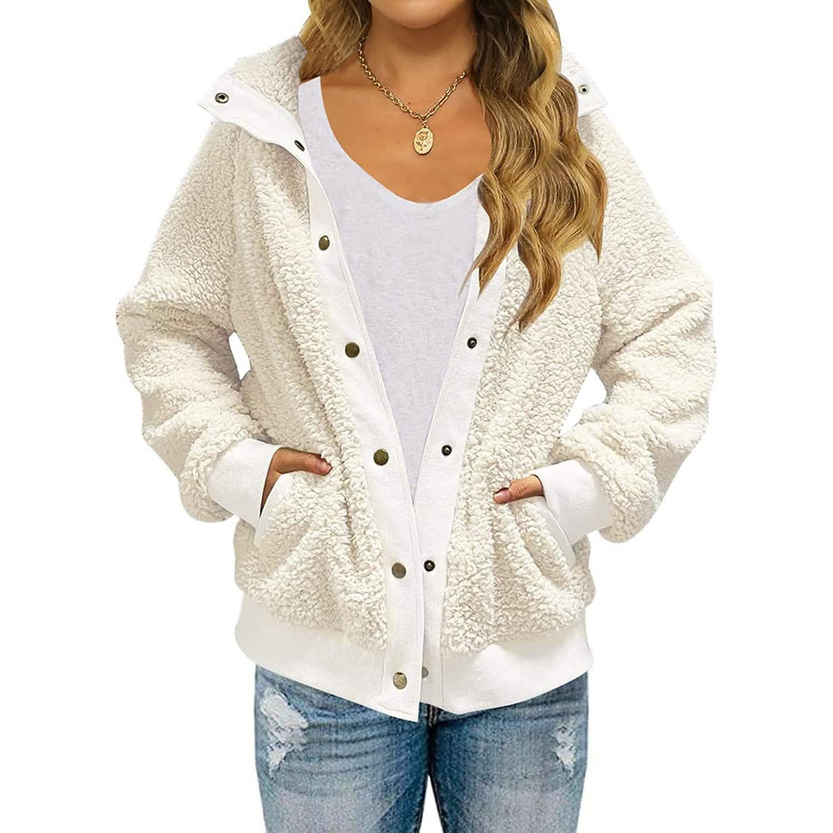 Womens Winter Sherpa Fleece Button Jacket Coat - A-1 Thread Vault