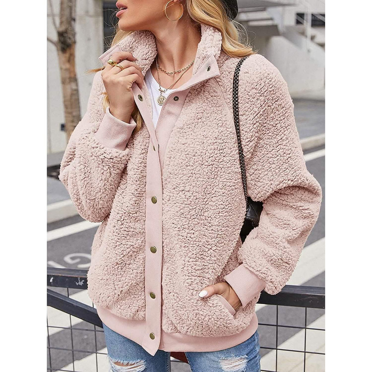 Womens Winter Sherpa Fleece Button Jacket Coat - A-1 Thread Vault
