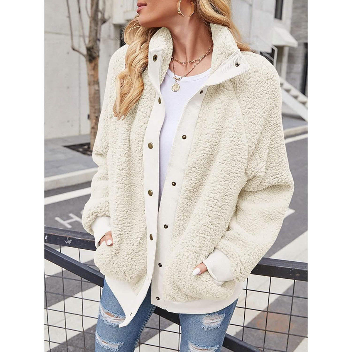 Womens Winter Sherpa Fleece Button Jacket Coat - A-1 Thread Vault
