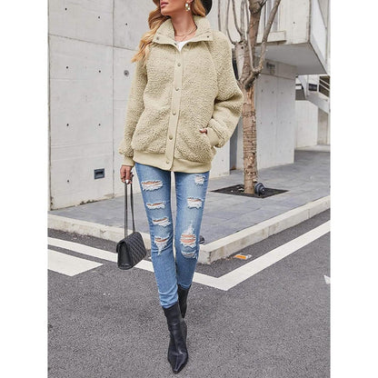 Womens Winter Sherpa Fleece Button Jacket Coat - A-1 Thread Vault