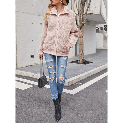 Womens Winter Sherpa Fleece Button Jacket Coat - A-1 Thread Vault