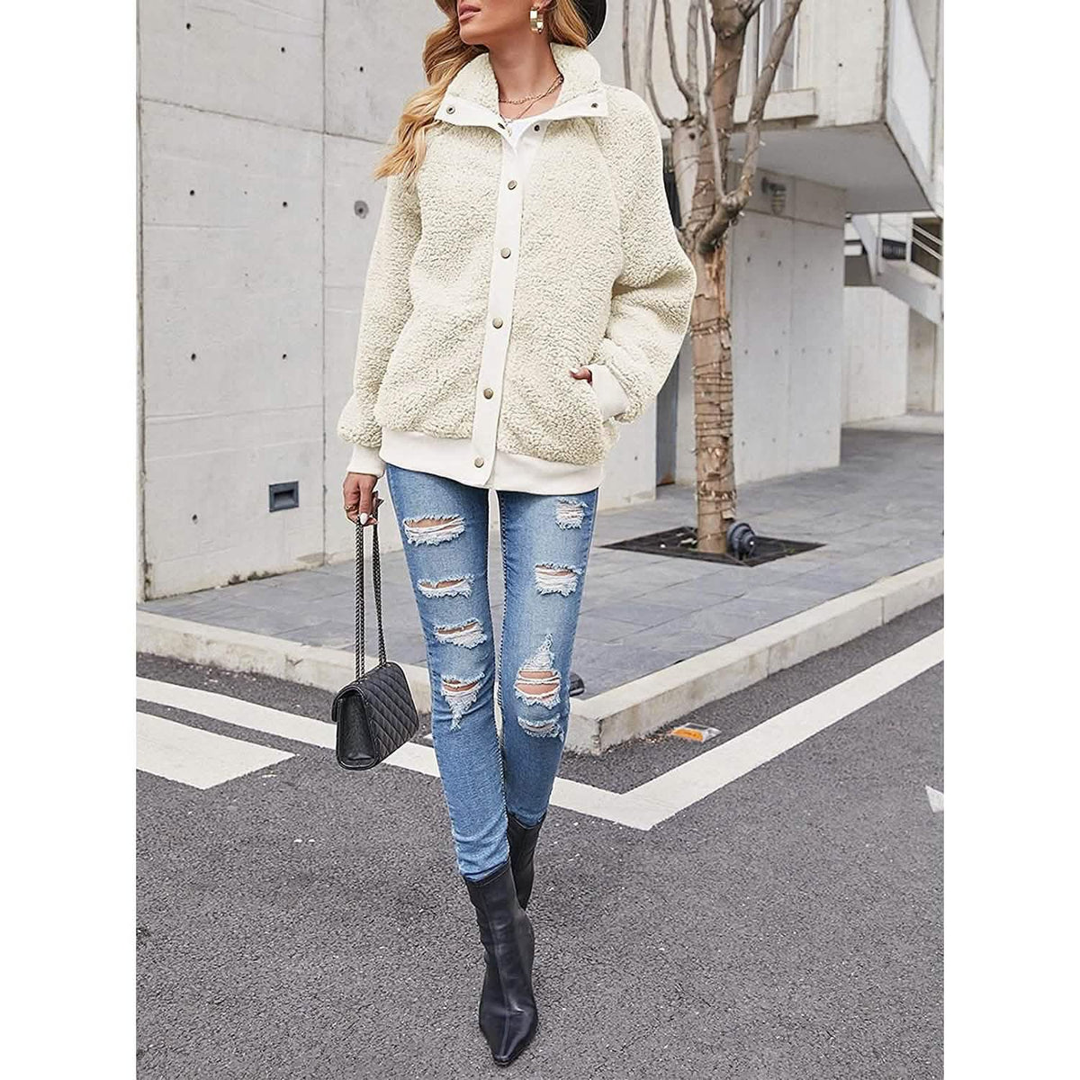Womens Winter Sherpa Fleece Button Jacket Coat - A-1 Thread Vault