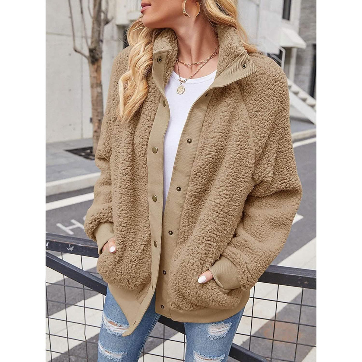 Womens Winter Sherpa Fleece Button Jacket Coat - A-1 Thread Vault