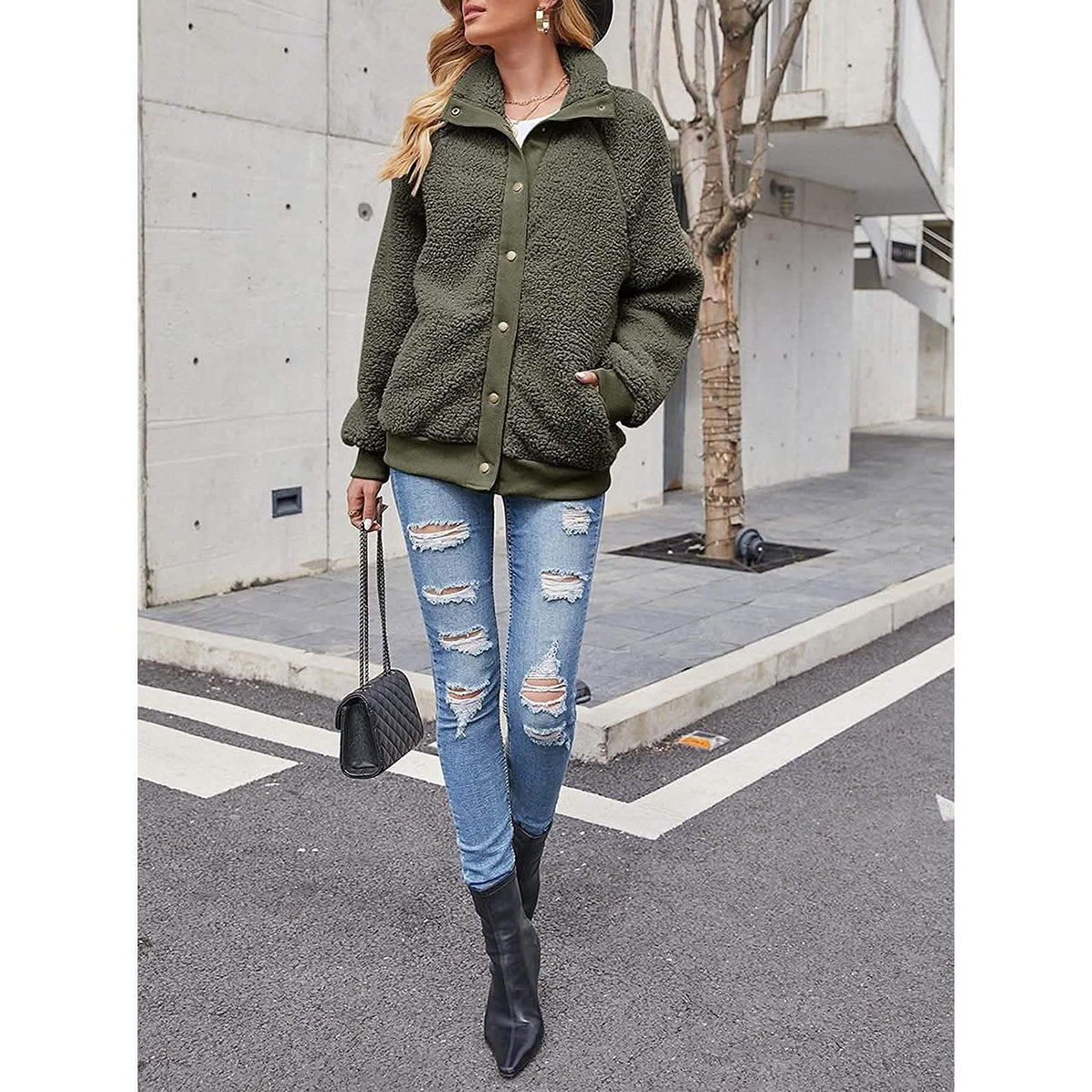 Womens Winter Sherpa Fleece Button Jacket Coat - A-1 Thread Vault