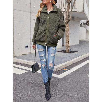 Womens Winter Sherpa Fleece Button Jacket Coat - A-1 Thread Vault