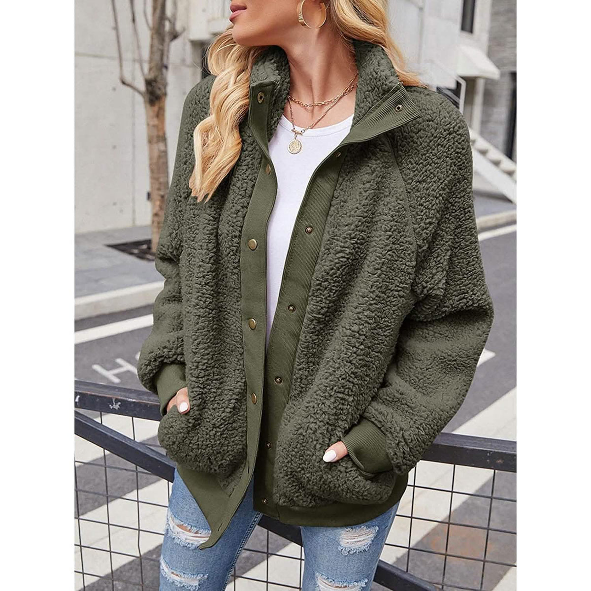 Womens Winter Sherpa Fleece Button Jacket Coat - A-1 Thread Vault