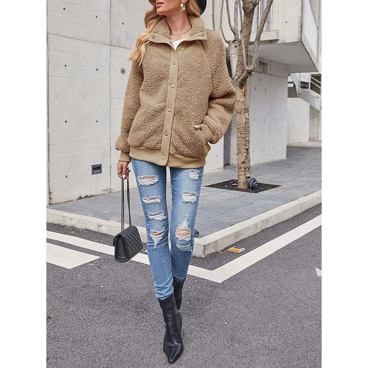 Womens Winter Sherpa Fleece Button Jacket Coat - A-1 Thread Vault
