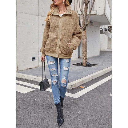 Womens Winter Sherpa Fleece Button Jacket Coat - A-1 Thread Vault