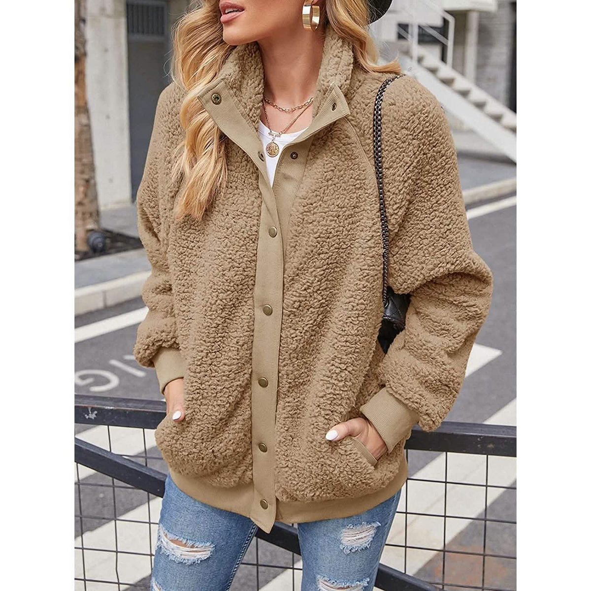 Womens Winter Sherpa Fleece Button Jacket Coat - A-1 Thread Vault