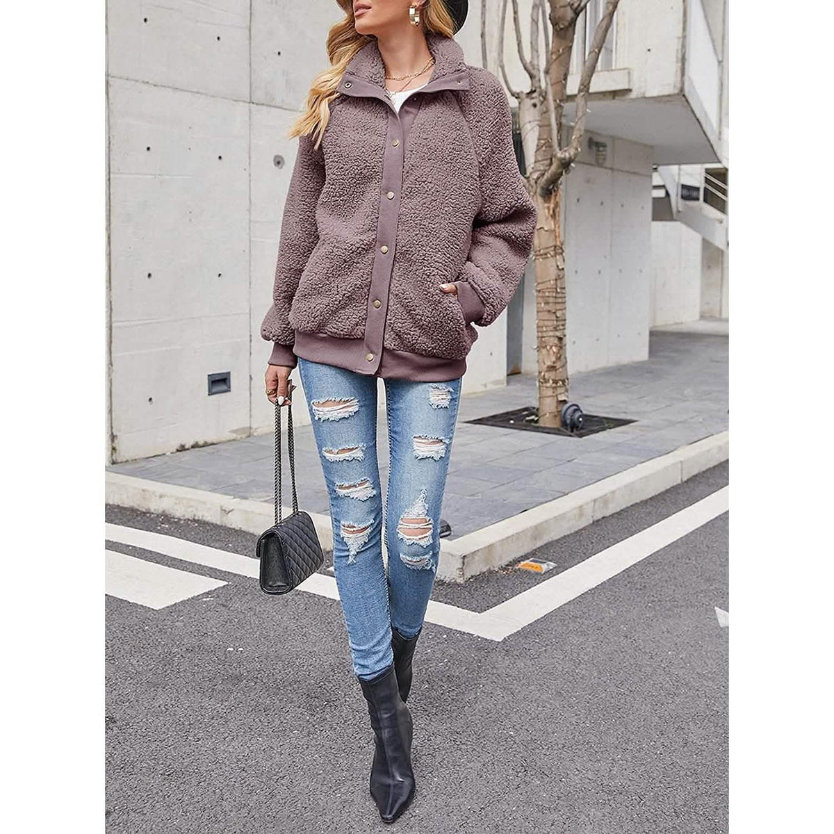 Womens Winter Sherpa Fleece Button Jacket Coat - A-1 Thread Vault