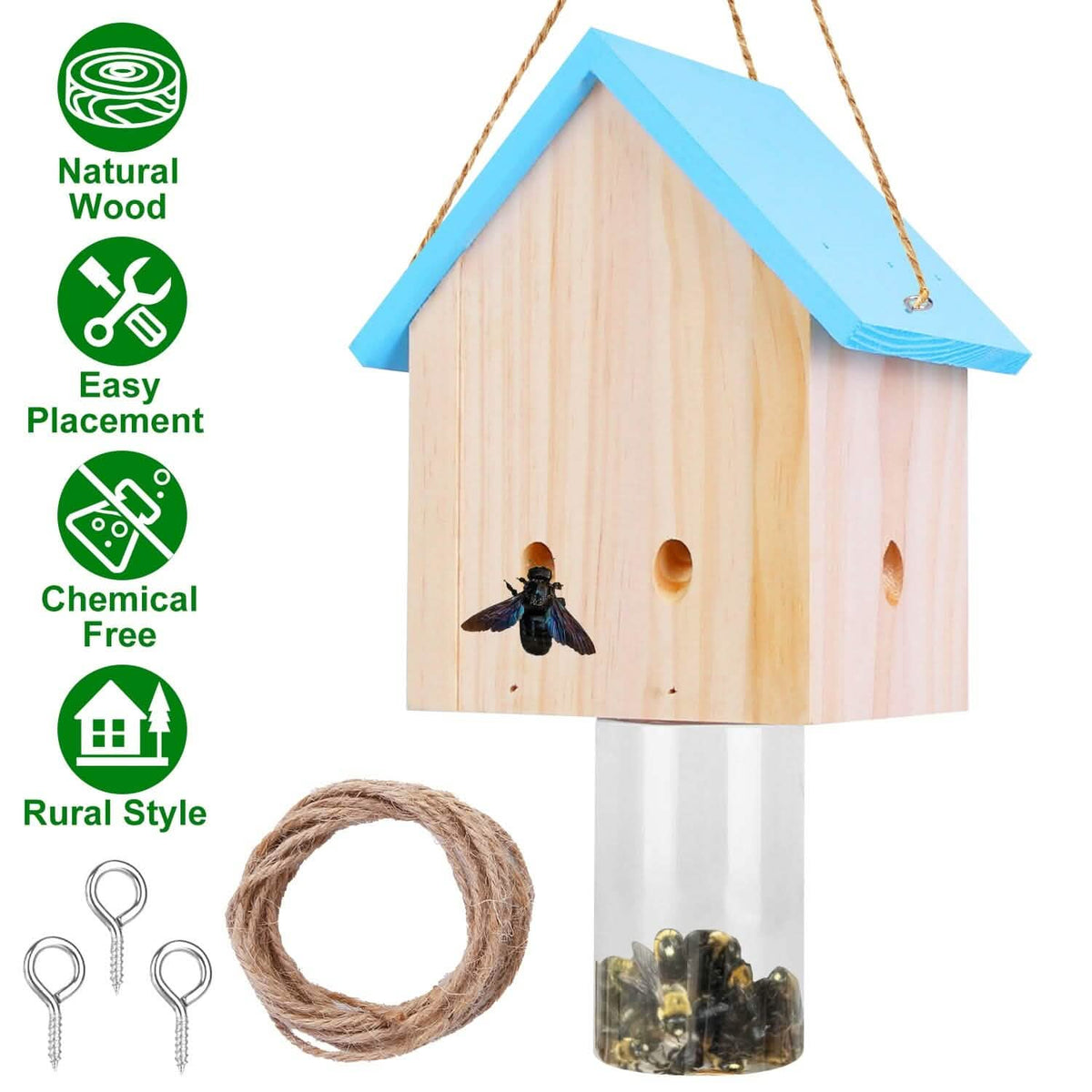 Wood Carpenter Bee Trap Outdoor Natural Pine Wood - A-1 Thread Vault