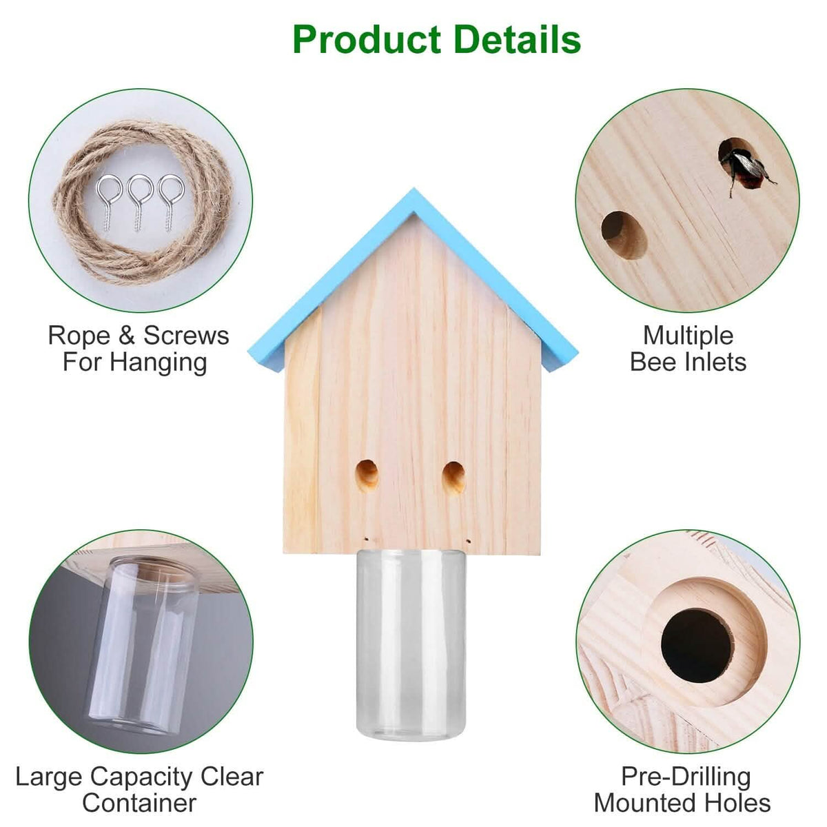 Wood Carpenter Bee Trap Outdoor Natural Pine Wood - A-1 Thread Vault