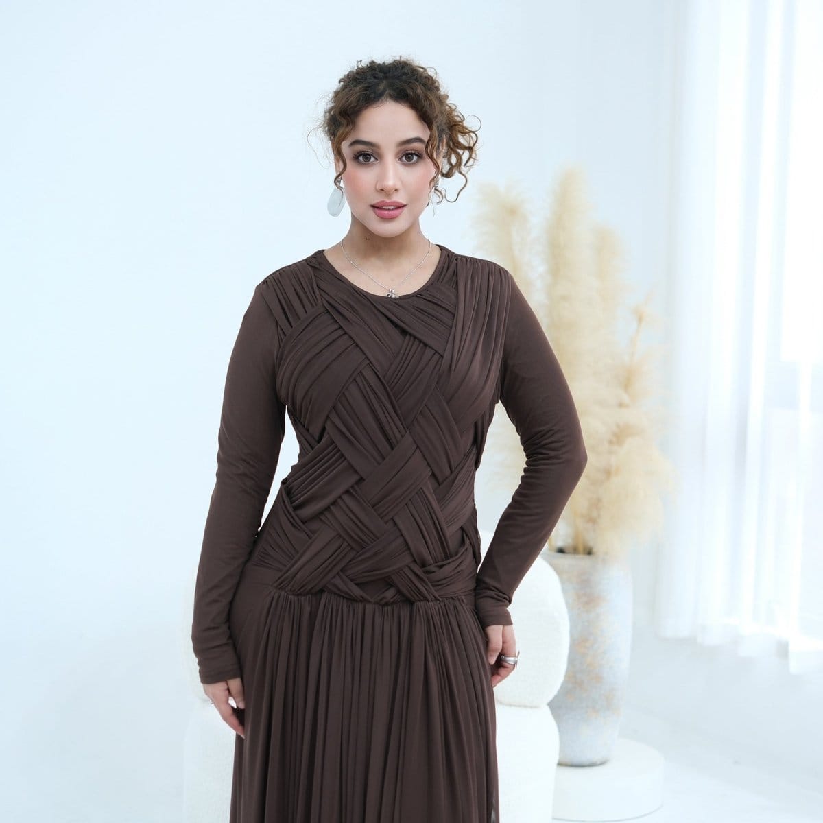 Woven Cross-Strap Bodice Mesh Maxi Dress(MS454) - A-1 Thread Vault