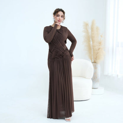Woven Cross-Strap Bodice Mesh Maxi Dress(MS454) - A-1 Thread Vault