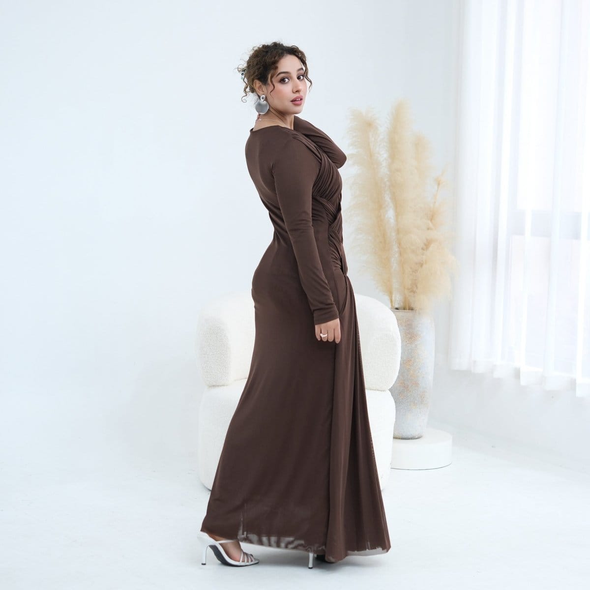 Woven Cross-Strap Bodice Mesh Maxi Dress(MS454) - A-1 Thread Vault