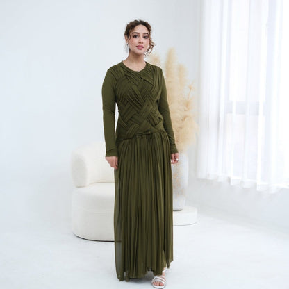 Woven Cross-Strap Bodice Mesh Maxi Dress(MS454) - A-1 Thread Vault