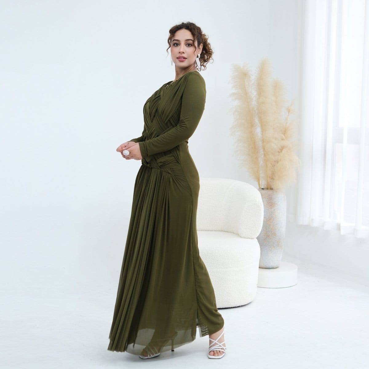 Woven Cross-Strap Bodice Mesh Maxi Dress(MS454) - A-1 Thread Vault