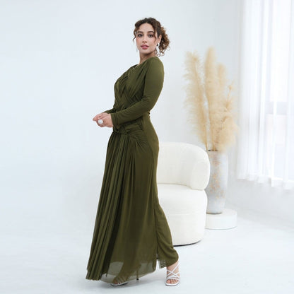 Woven Cross-Strap Bodice Mesh Maxi Dress(MS454) - A-1 Thread Vault