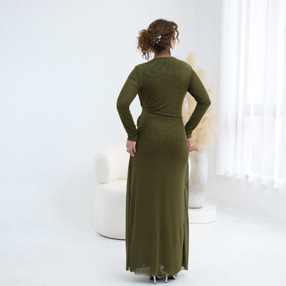 Woven Cross-Strap Bodice Mesh Maxi Dress(MS454) - A-1 Thread Vault