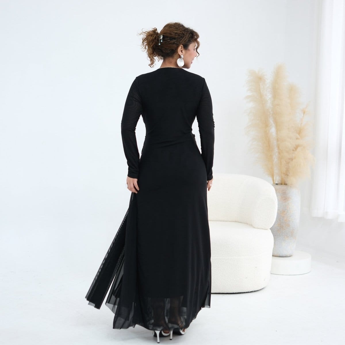 Woven Cross-Strap Bodice Mesh Maxi Dress(MS454) - A-1 Thread Vault