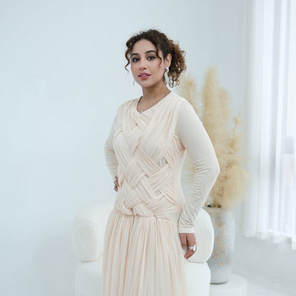 Woven Cross-Strap Bodice Mesh Maxi Dress(MS454) - A-1 Thread Vault
