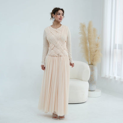Woven Cross-Strap Bodice Mesh Maxi Dress(MS454) - A-1 Thread Vault