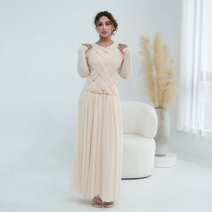 Woven Cross-Strap Bodice Mesh Maxi Dress(MS454) - A-1 Thread Vault