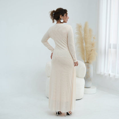 Woven Cross-Strap Bodice Mesh Maxi Dress(MS454) - A-1 Thread Vault