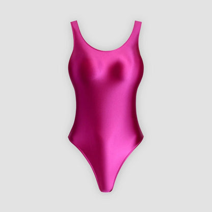 XClocKNYoung satin glossy swimsuit Satin Glossy Leotards U-shaped back High-Cut Bikini Thong Bodysuit glossy swimsuit - A-1 Thread Vault