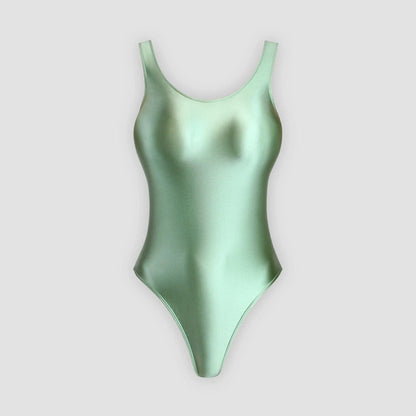 XClocKNYoung satin glossy swimsuit Satin Glossy Leotards U-shaped back High-Cut Bikini Thong Bodysuit glossy swimsuit - A-1 Thread Vault
