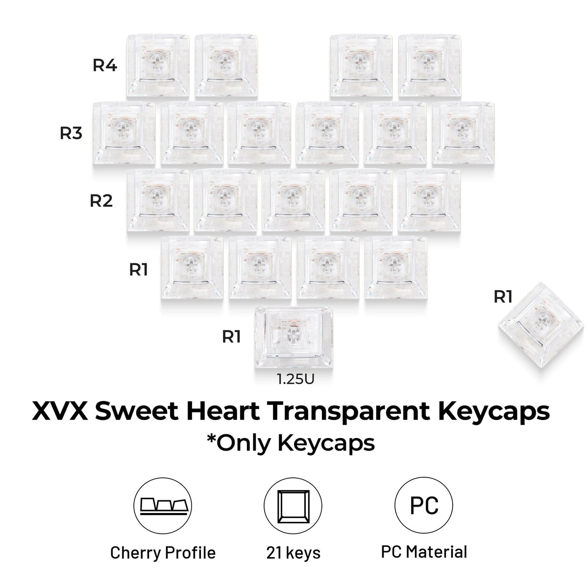 XVX Fizz Heart Series Cherry Profile PC 21-Key Artisan Keycap Set - A-1 Thread Vault
