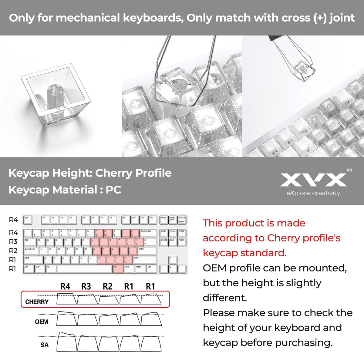 XVX Fizz Heart Series Cherry Profile PC 21-Key Artisan Keycap Set - A-1 Thread Vault