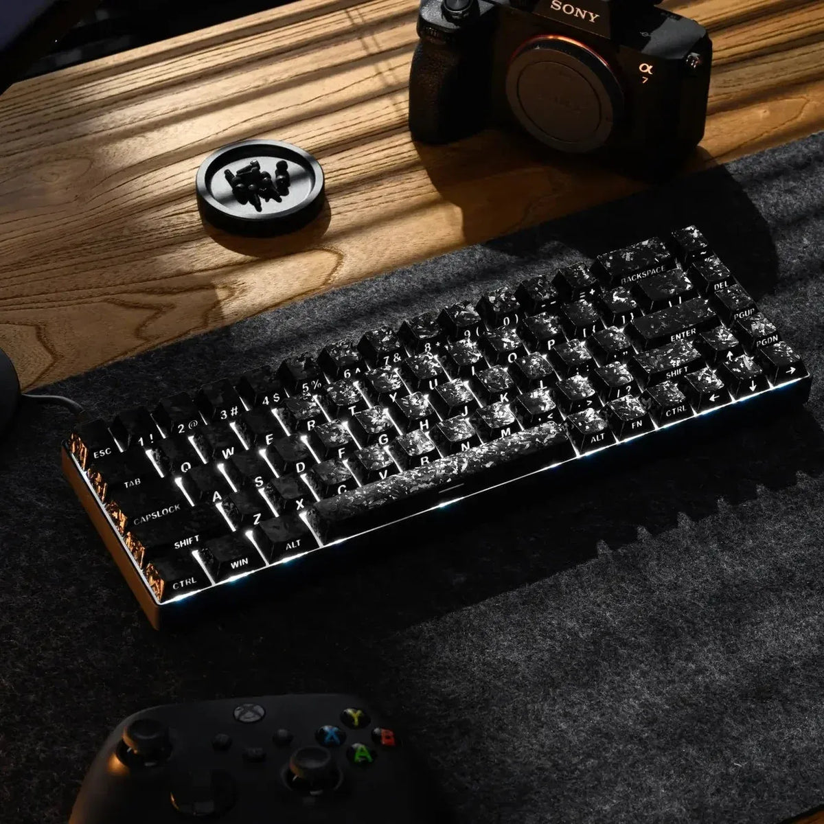 XVX Forged Carbon-Look Cherry Profile Side-Printed PC Keycap Set - A-1 Thread Vault