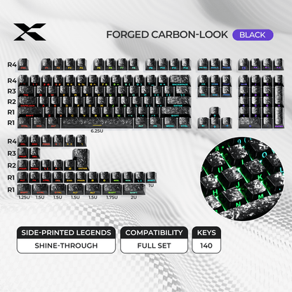 XVX Forged Carbon-Look Cherry Profile Side-Printed PC Keycap Set - A-1 Thread Vault